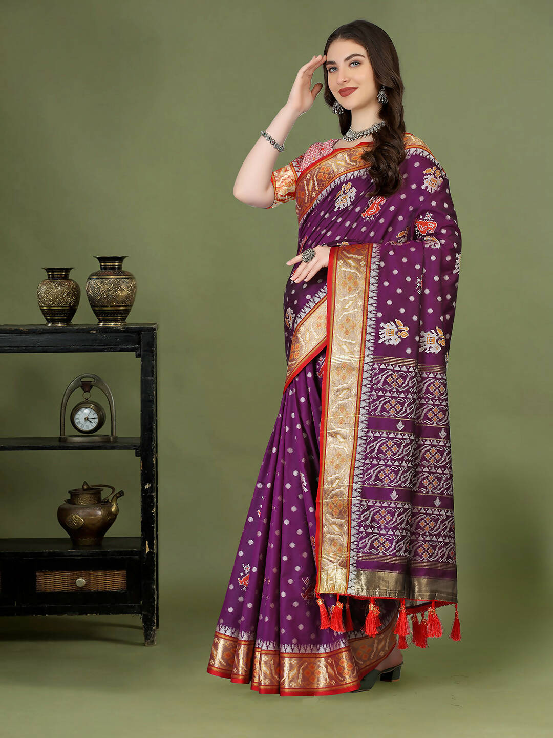 Lorenvalley Fashion Purple Patola Silk Woven Design Zari Meenakari Weaving Saree - Distacart