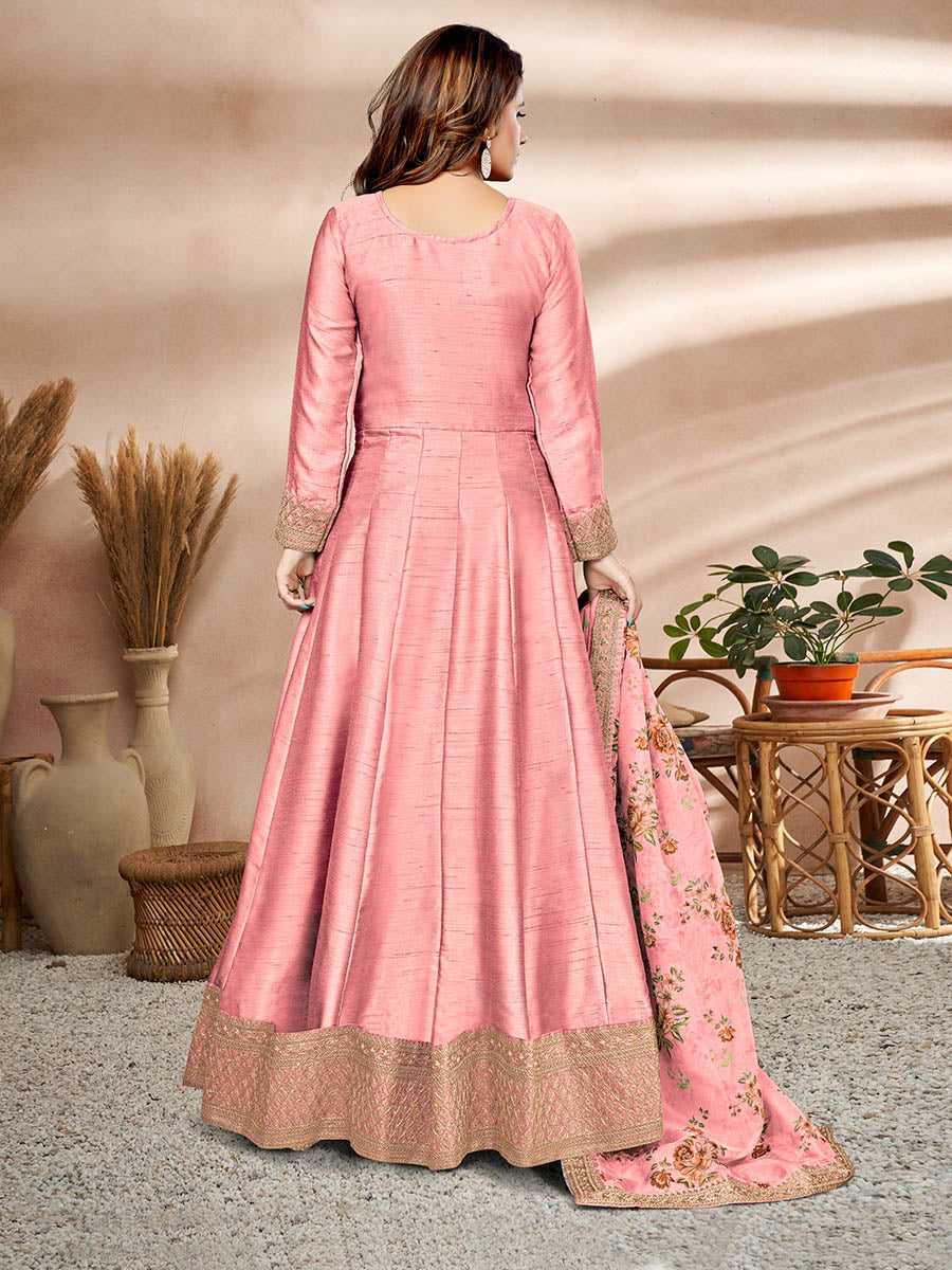 Myra Baby Pink Art Silk Embroidered Anarkali Suit - Distacart