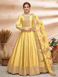 Thumbnail for Myra Yellow Art Silk Embroidered Anarkali Suit - Distacart