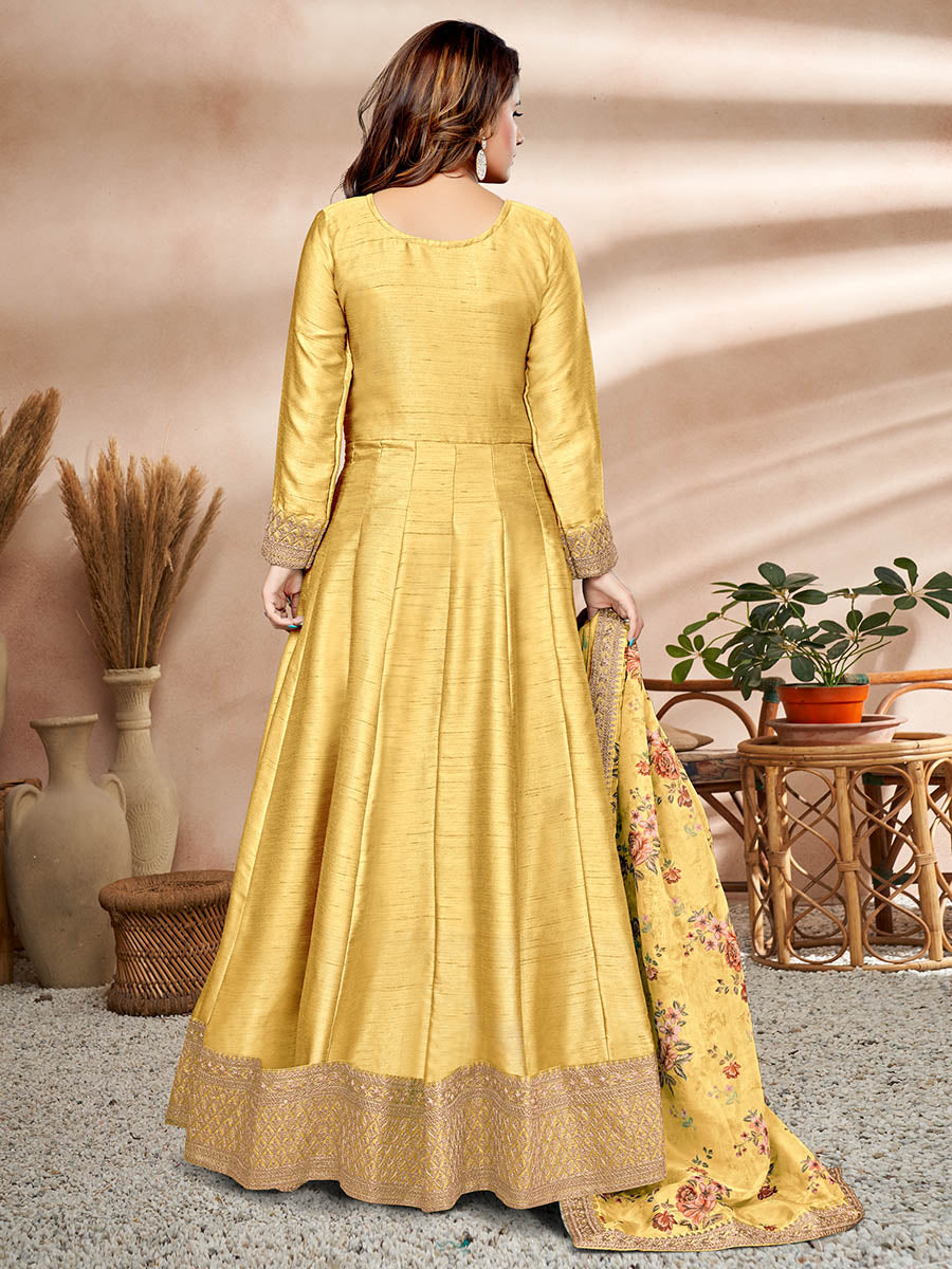 Myra Yellow Art Silk Embroidered Anarkali Suit - Distacart