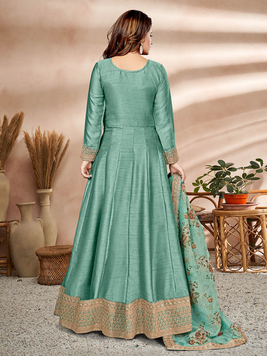Myra Sea Green Art Silk Embroidered Anarkali Suit - Distacart