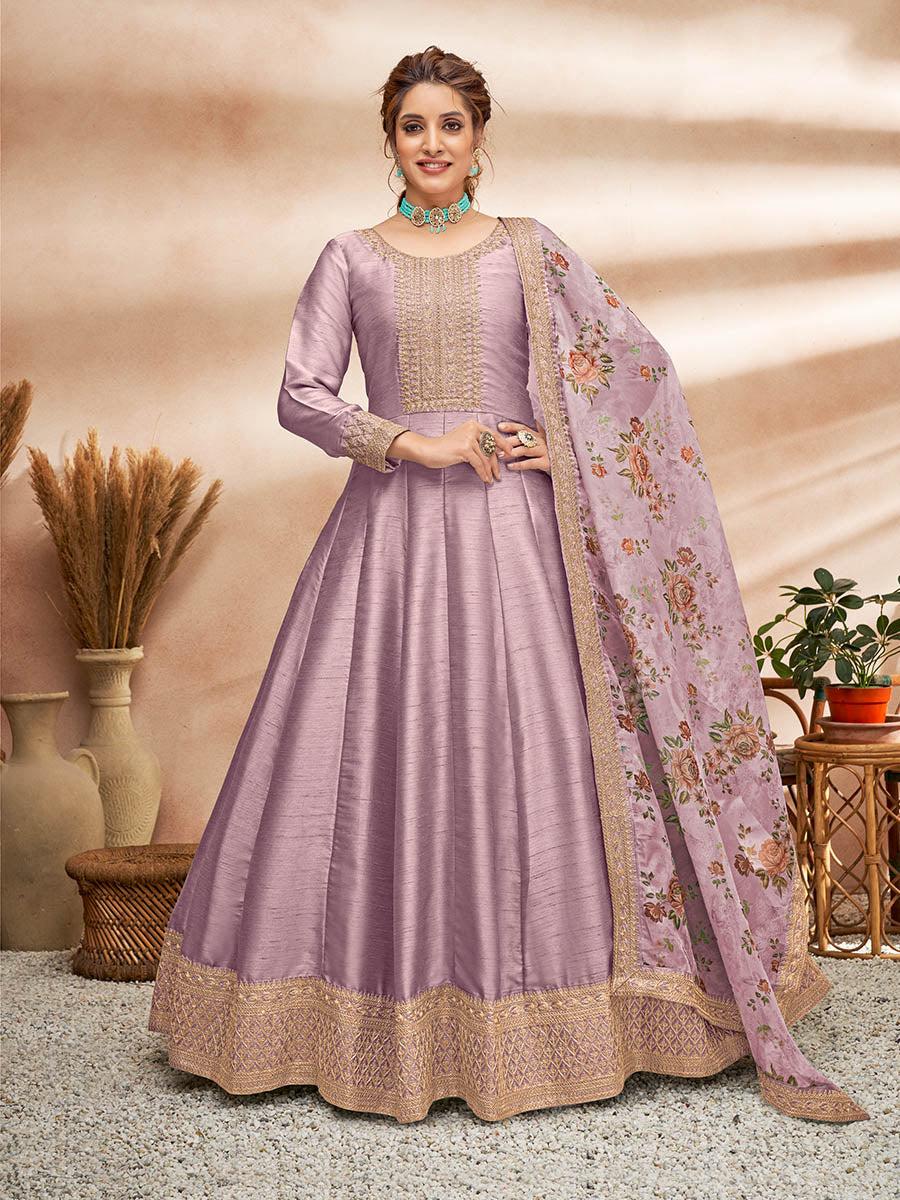 Myra Violet Art Silk Embroidered Anarkali Suit - Distacart