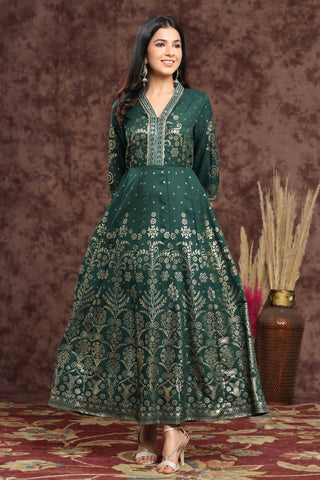 Juniper Women Jadegreen Rayon Printed Anarkali Dress - Distacart