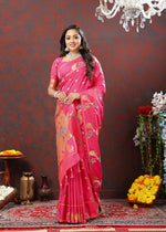 Thumbnail for Lorenvalley Fashion Pink Soft Paithani Silk Woven Design Copper Zari Meenakari Weaving Saree - Distacart
