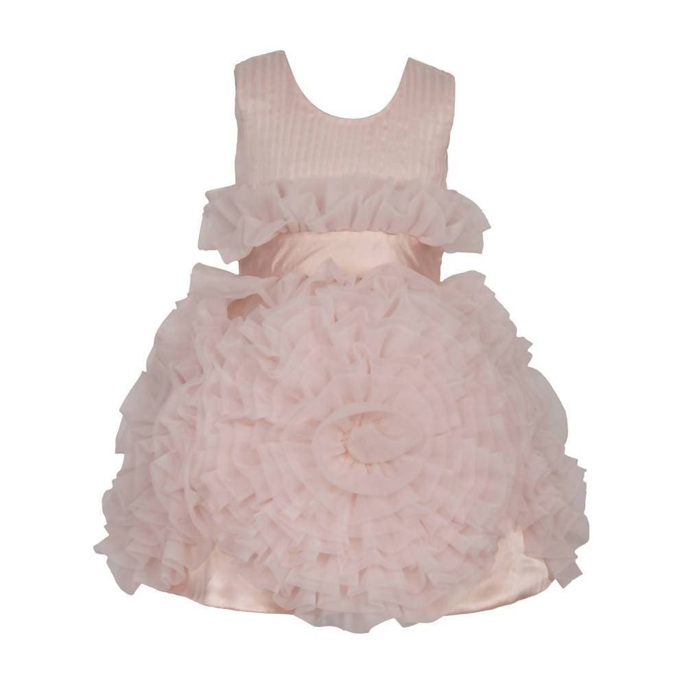 Asmaani Baby Girl's Beige Color Satin Knee Length Frock (AS-DRESS_22031) - Distacart