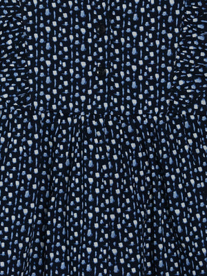 Manet Girls Cotton Frill Sleeve Frock Flower Print - Blue - Distacart