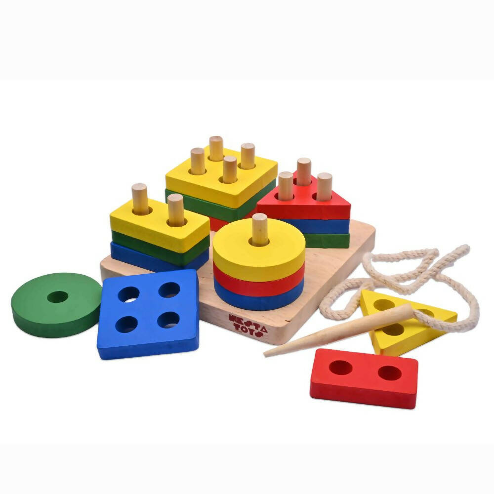 Nesta Toys Shape Sorter | Stacker | Lacing Toy - Multicolor - Distacart