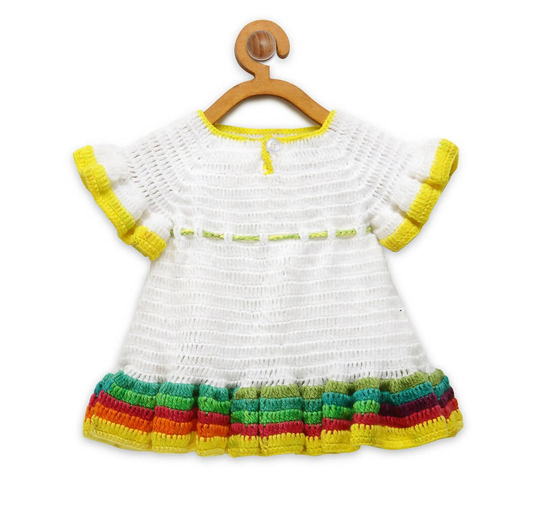 Chutput Kids White Ice Cream Design Solid Wool Frock - Distacart