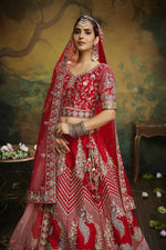 Thumbnail for House of Panchhi Red Pure Silk Moti & Zarkan heavy embroidery Lehenga choli & Dupatta - Distacart