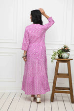 Thumbnail for Myshka Women Pink Floral Cotton A-Line Mandarin Collar Long Dress - Distacart