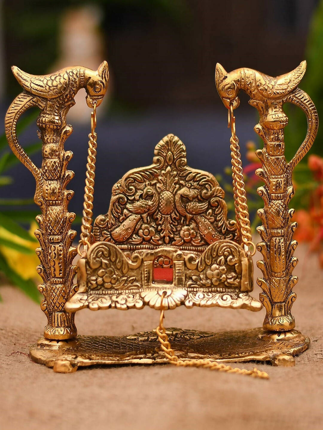 CraftVatika Gold-Plated & Red Swing Jhula Singhasan Pooja Chowki - Distacart