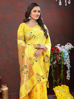 Thumbnail for Lorenvalley Fashion Yellow Soft Paithani Silk Woven Design Copper Zari Meenakari Weaving Saree - Distacart