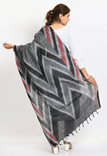 Thumbnail for Mominos Fashion Moeza Women's Handloom Cotton Ikkat Maroon/Black Dupatta - Distacart