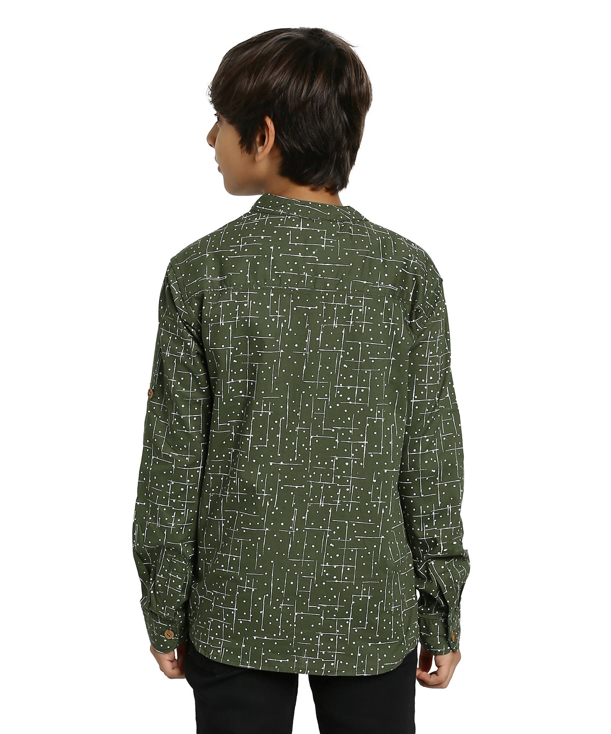 Manet Boys Full Sleeves Dot Printed Ethnic Shirt - Olive Green - Distacart