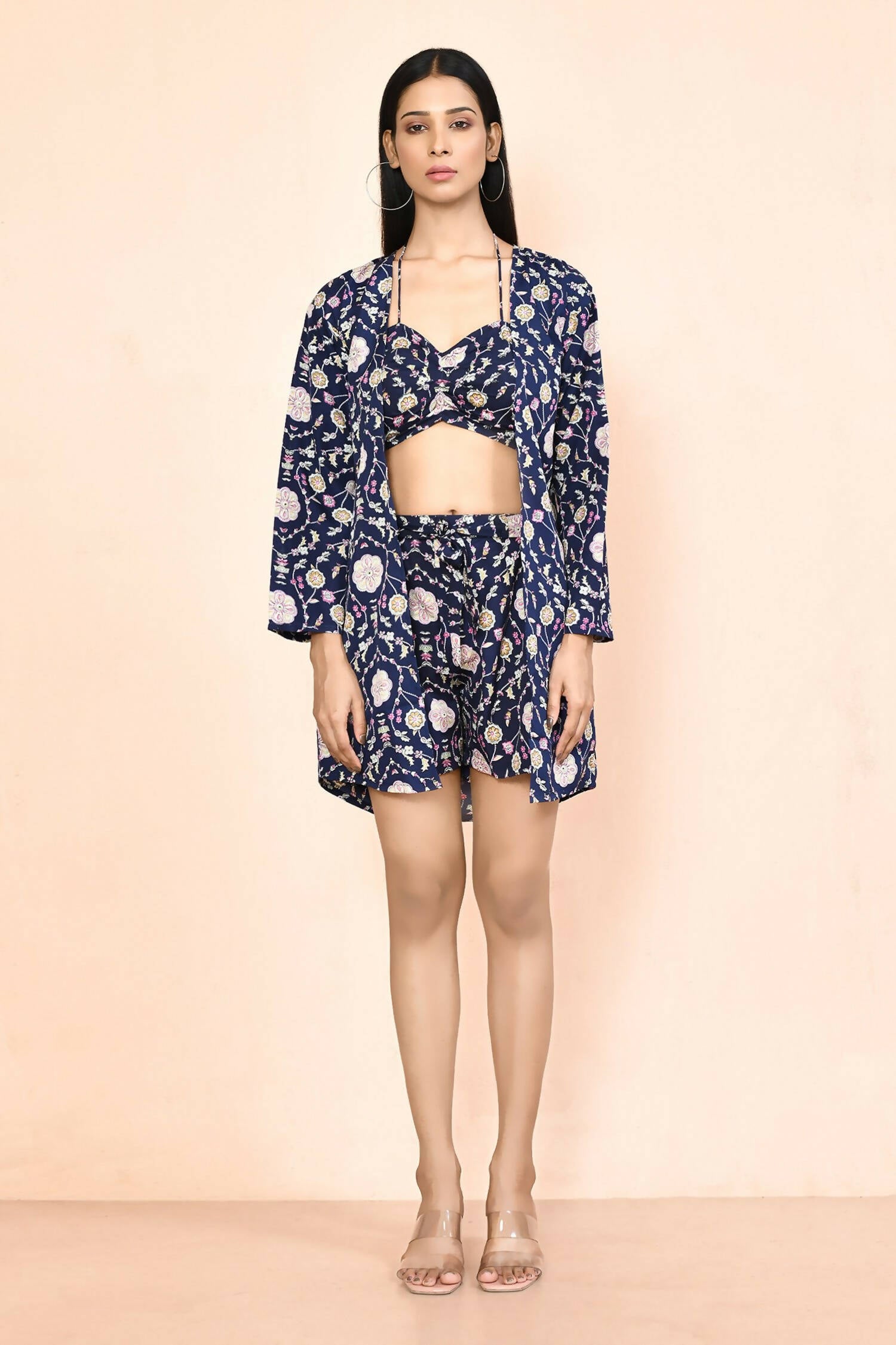Navy Blue Platinum Creap Printed Co-Sets - Femella - Distacart