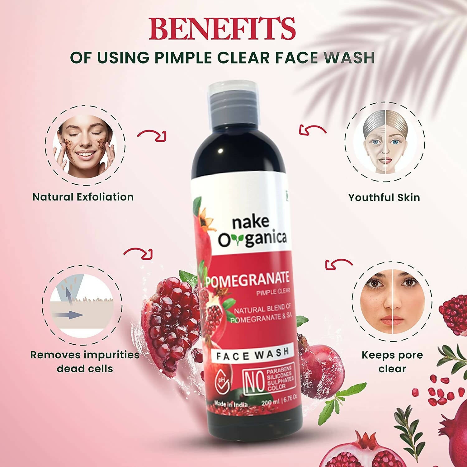 Nake Organica Pomegranate Pimple Clear Face Wash - Distacart