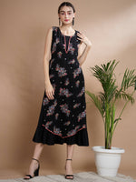 Thumbnail for Myshka Women's Black Floral Printed Gown Dress - Distacart