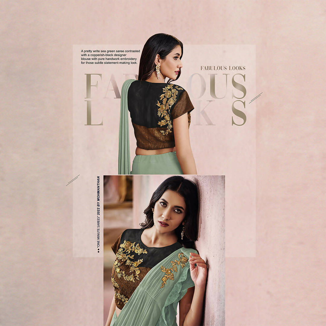Sea Green Lycra Embroidery Designer Saree With Blouse - Mohmanthan Sitaarah - Distacart
