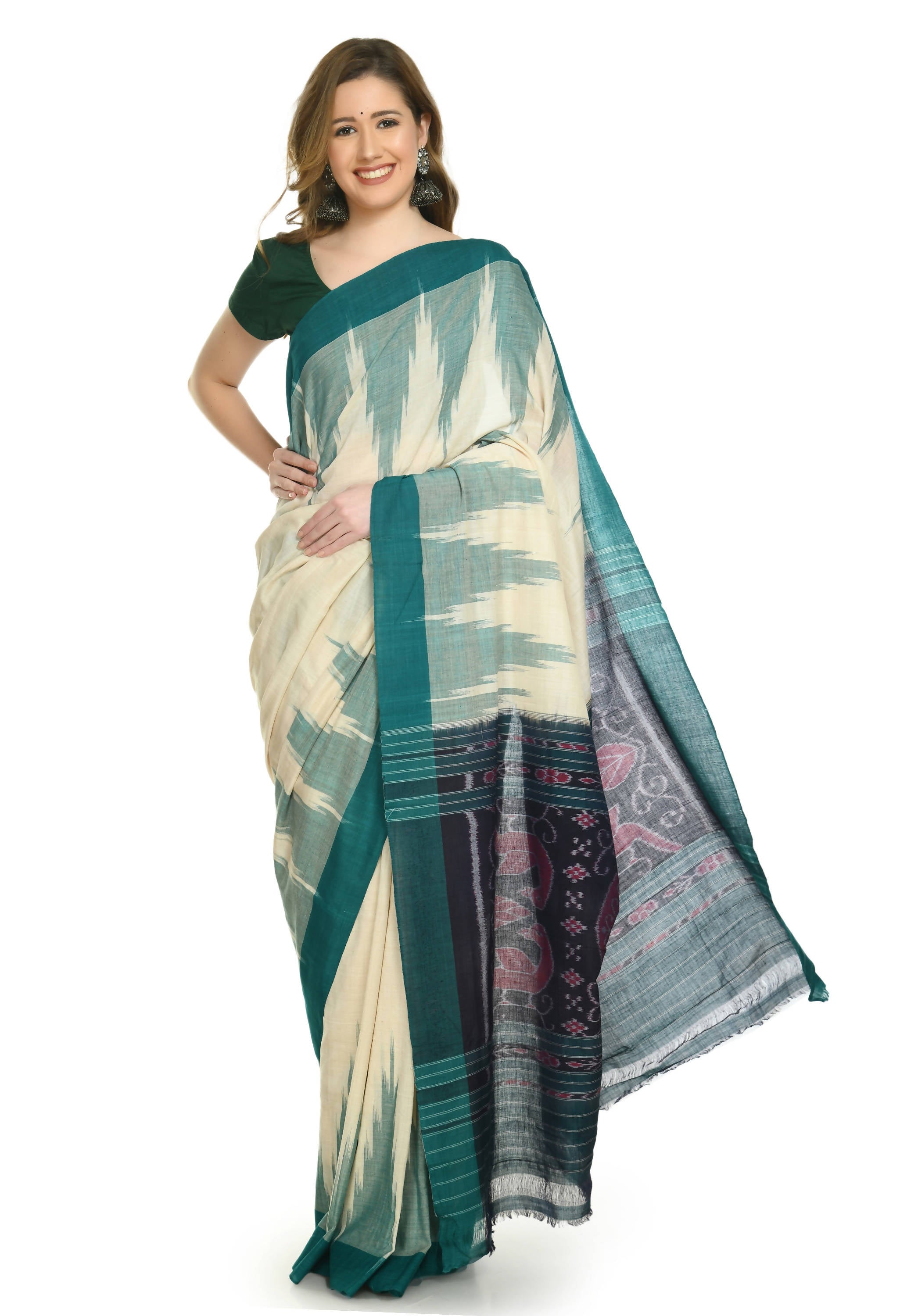 Vamika Sambalpuri Ikat Cotton Kargil Tsrite & Green Saree - Distacart