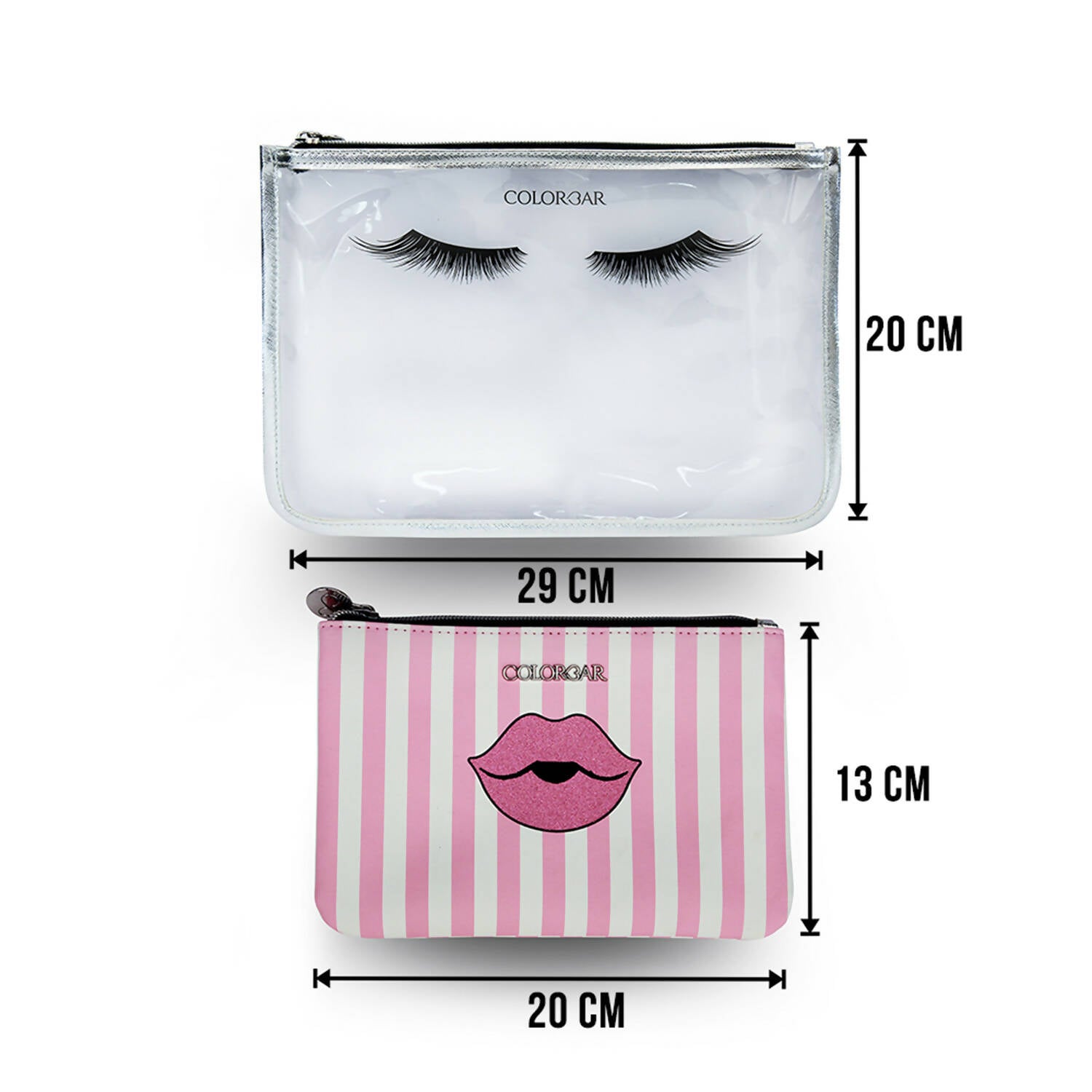 Colorbar Pouch Lips & Lashes Flat Pouches (Set Of Two) - White+Blush Pink - Distacart