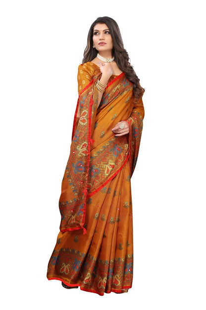 Vamika Mustard Jute Silk Mirror Work Saree