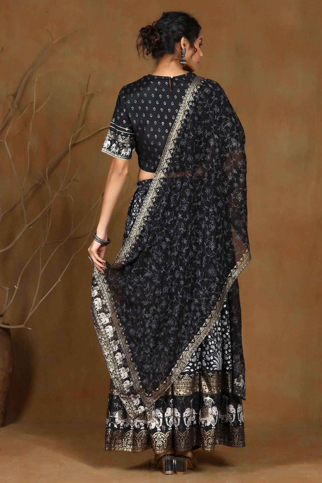 Juniper Women Black Shantoon Embroidered Flared Lehenga Choli Sets - Distacart