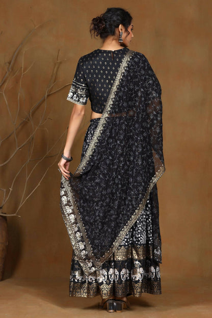 Juniper Women Black Shantoon Embroidered Flared Lehenga Choli Sets - Distacart