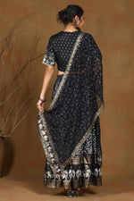 Thumbnail for Juniper Women Black Shantoon Embroidered Flared Lehenga Choli Sets - Distacart