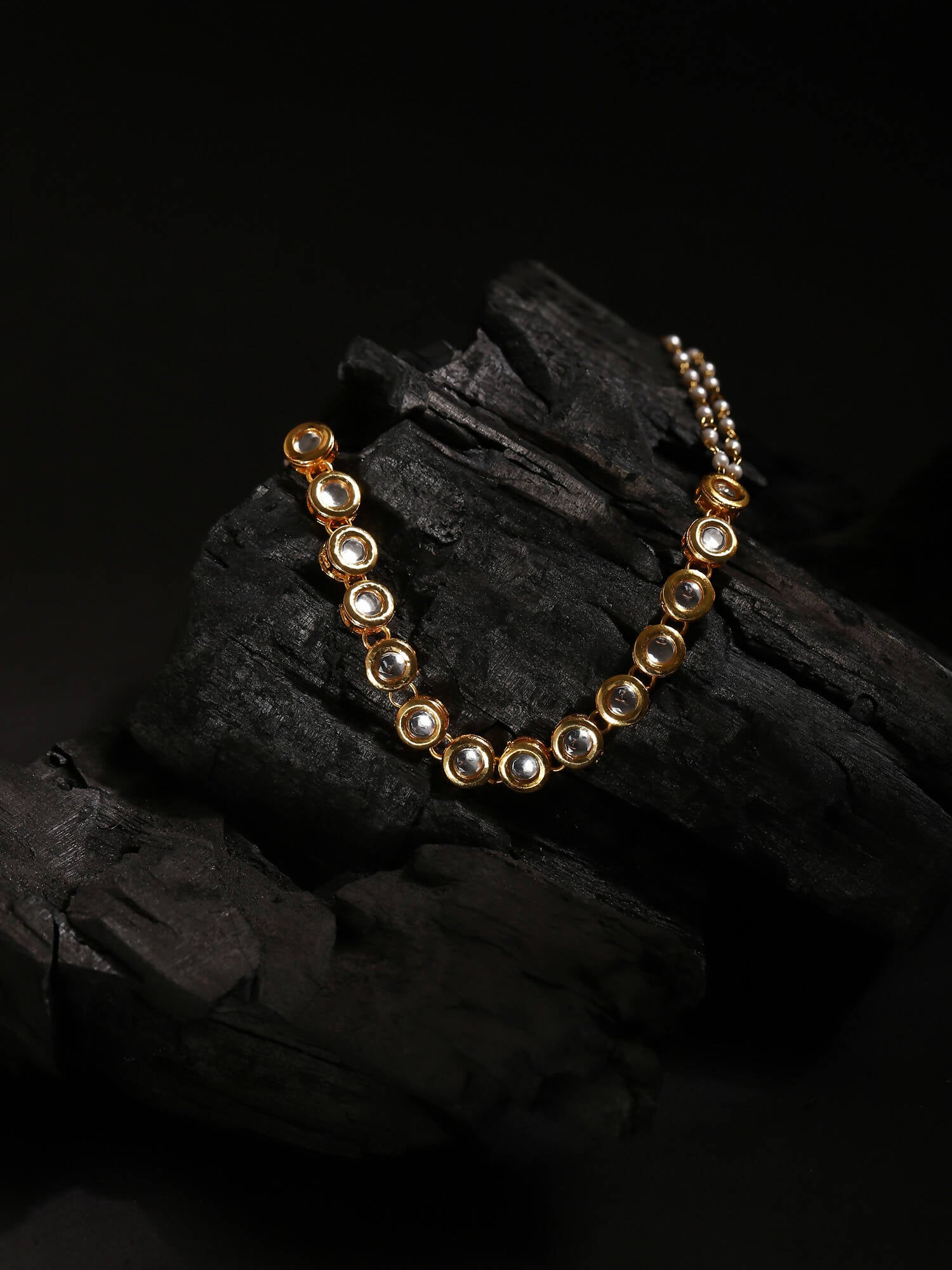 Gold-Plated White Kundan-Studded Pearl Beaded Matha Patti - Ruby Raang - Distacart