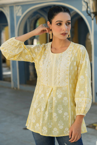 Juniper Women's Lemonyellow Printed A-Line Tunic - Distacart