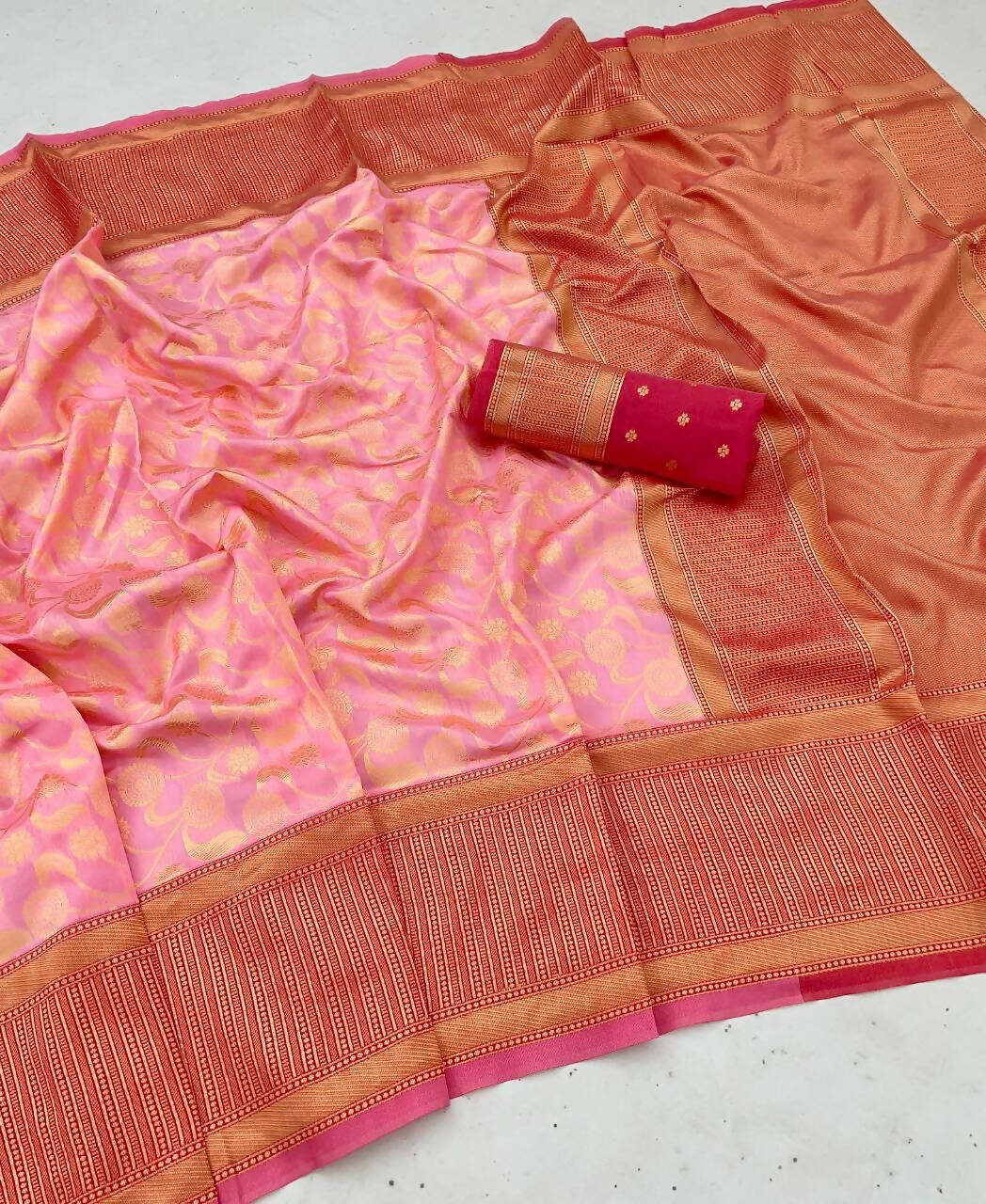 DEIANA'S Beautiful Golden Jari with New Design Soft Lichi Silk Saree - Peach - Distacart