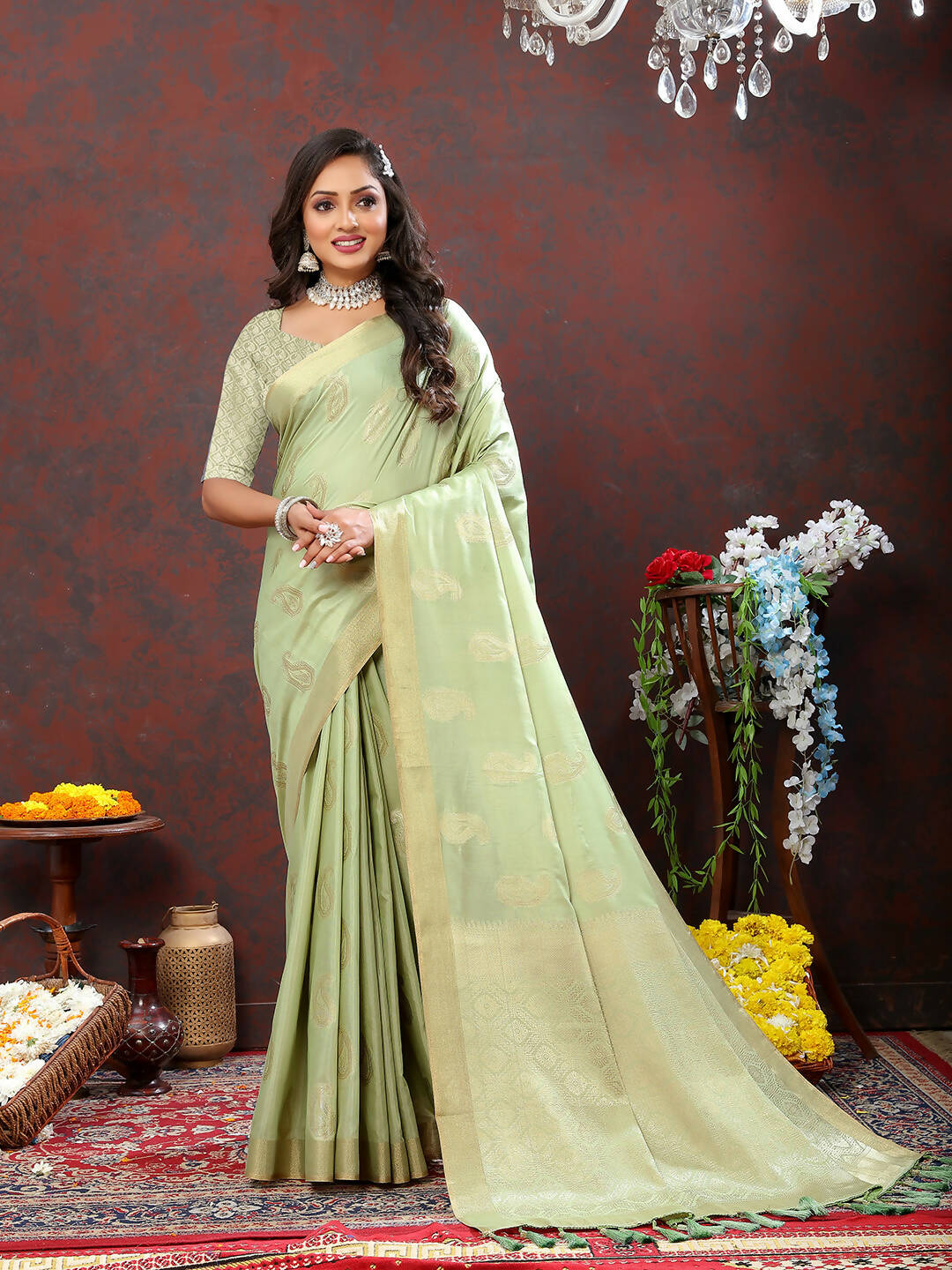 Lorenvalley Fashion Seagreen Cotton Woven Design with Zari Weaving Design Saree - Distacart