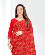 Thumbnail for Red Georgette Bandhani Printed Saree With Unstitched Blouse Piece - Jyoti - Distacart