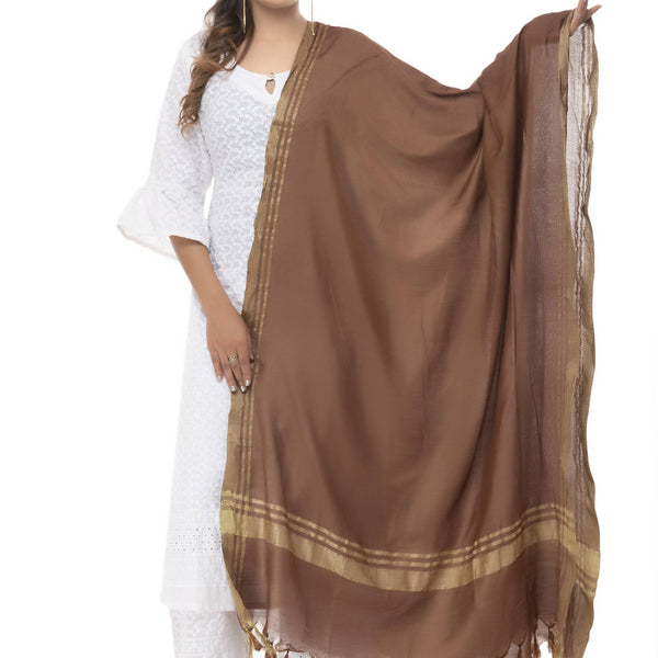 Mominos Fashion Moeza Slub Cotton Brown Dupatta