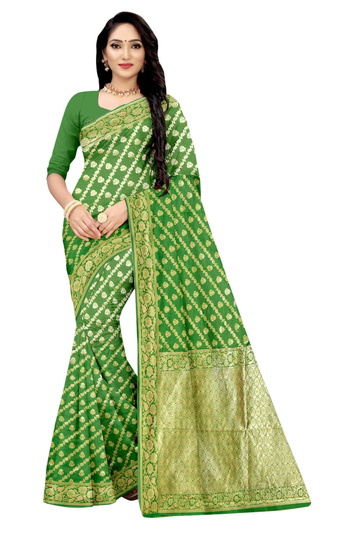 Vamika Green Weaving Banarasi Jacquard Saree - Distacart