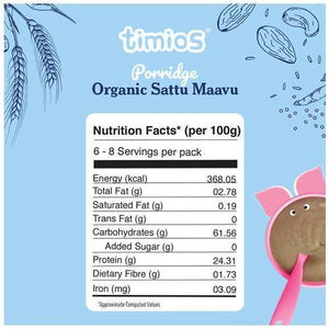 Timios Organic Sattu Maavu Porridge Nutrition Facts