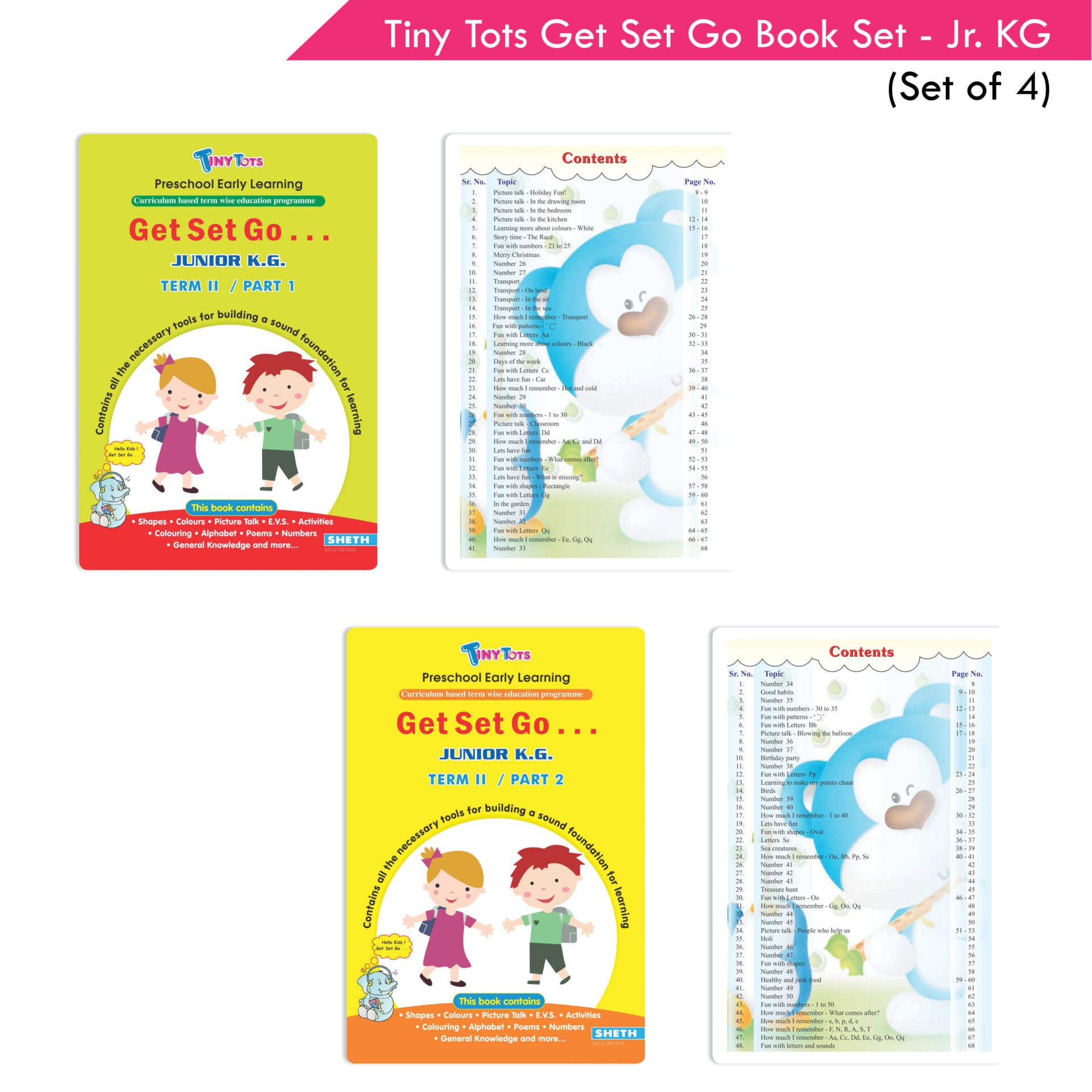 Tiny Tots Get Set Go Preschool Learning Junior KG Books Set of 4| Term wise Education Books| Ages 4-5 Years - Distacart