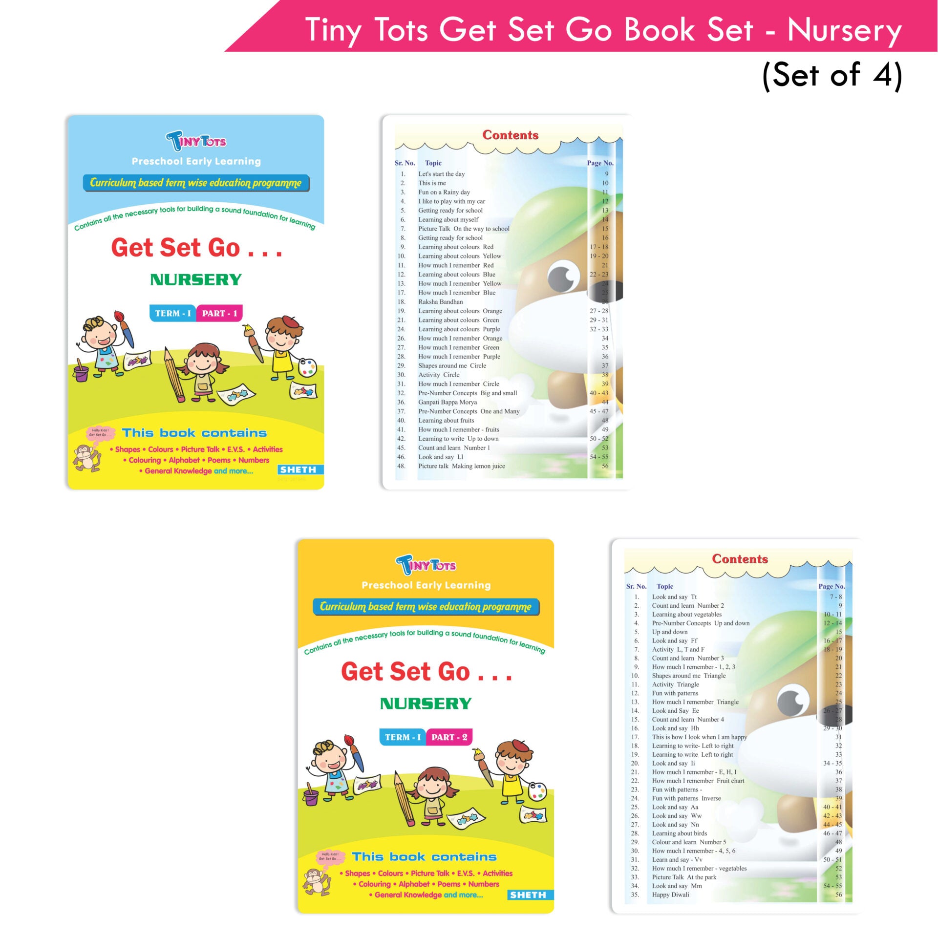 Tiny Tots Get Set Go Preschool Learning Nursery Books Set of 4| Term wise Education Books| Ages 3-4 Years - Distacart
