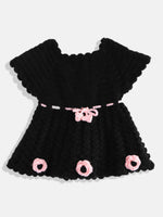 Thumbnail for Chutput Kids Woollen Hand Knitted Full Sleeves Cardigan With Short Sleeves Flower Work Dress - Pink - Distacart