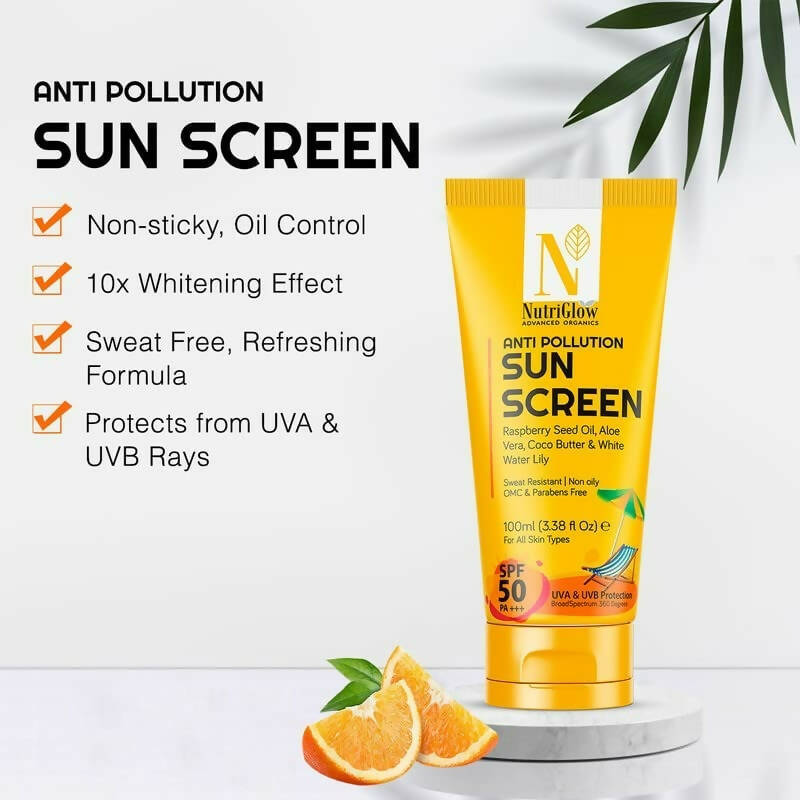 NutriGlow Advanced Organics Anti Pollution Sun Screen SPF 50 PA+++ - Distacart