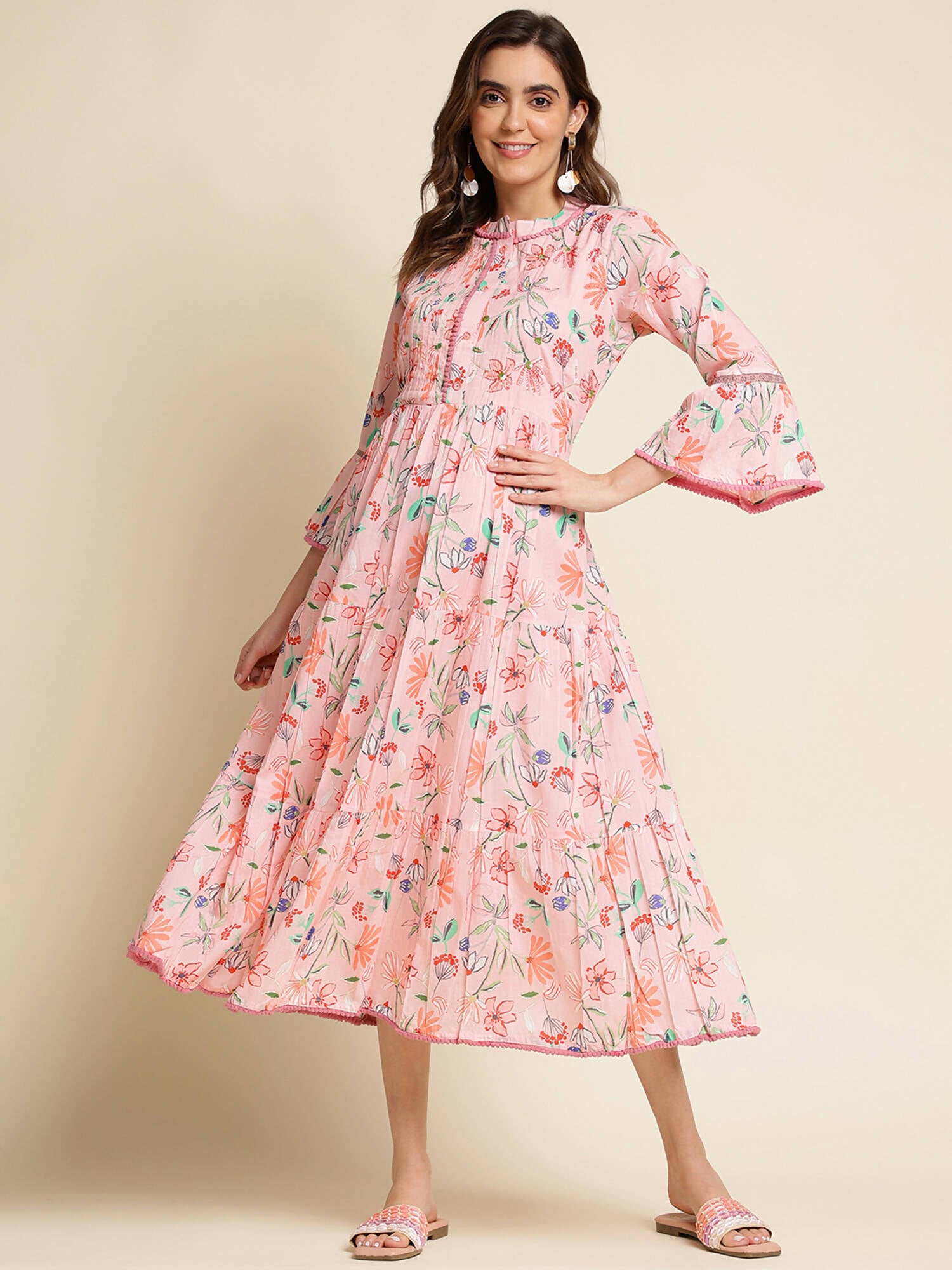 Pink Cotton Floral Printed Dress - Nandani - Distacart
