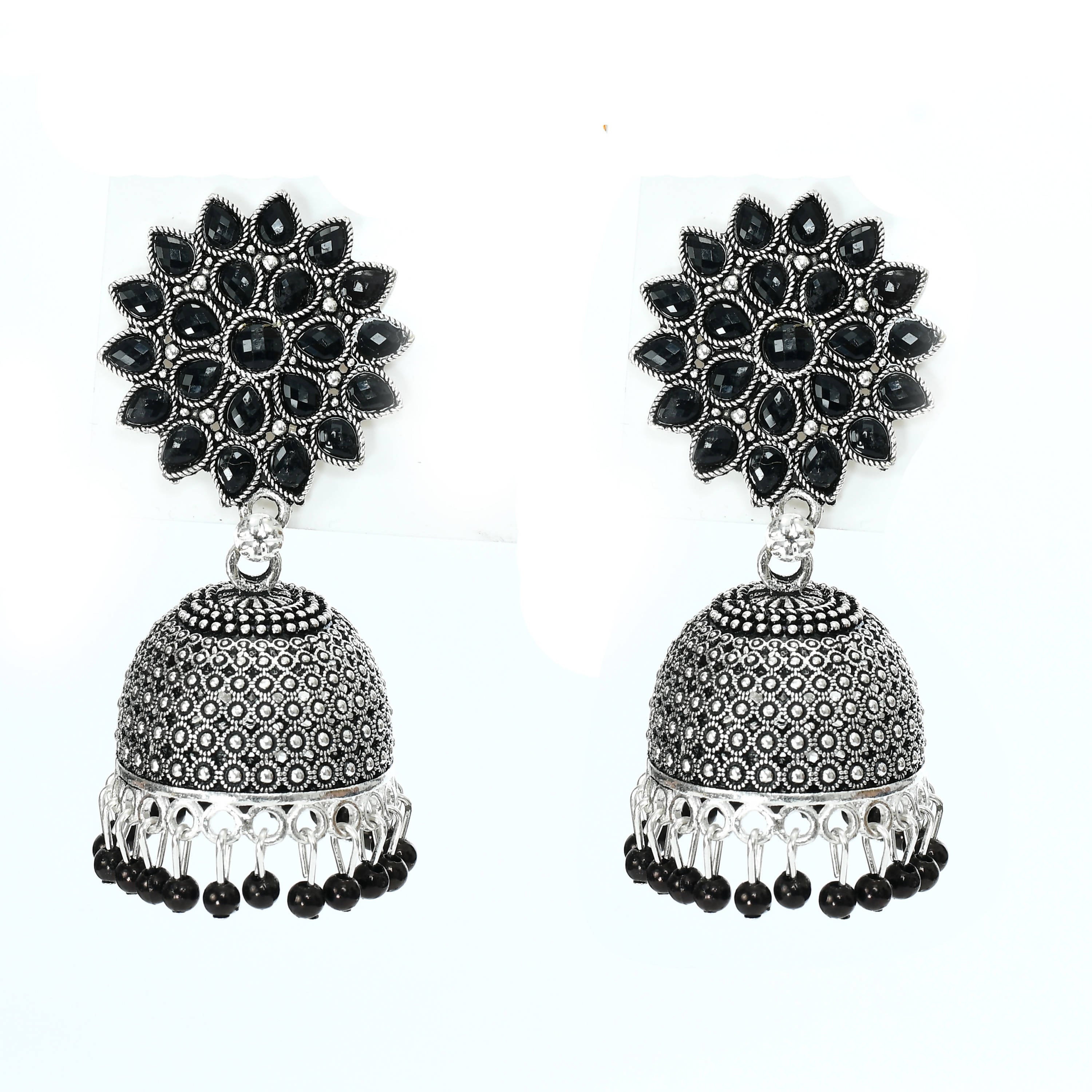 Mominos Fashion Johar Kamal Beautiful Kundan Work Jhumka With Black Beads - Distacart