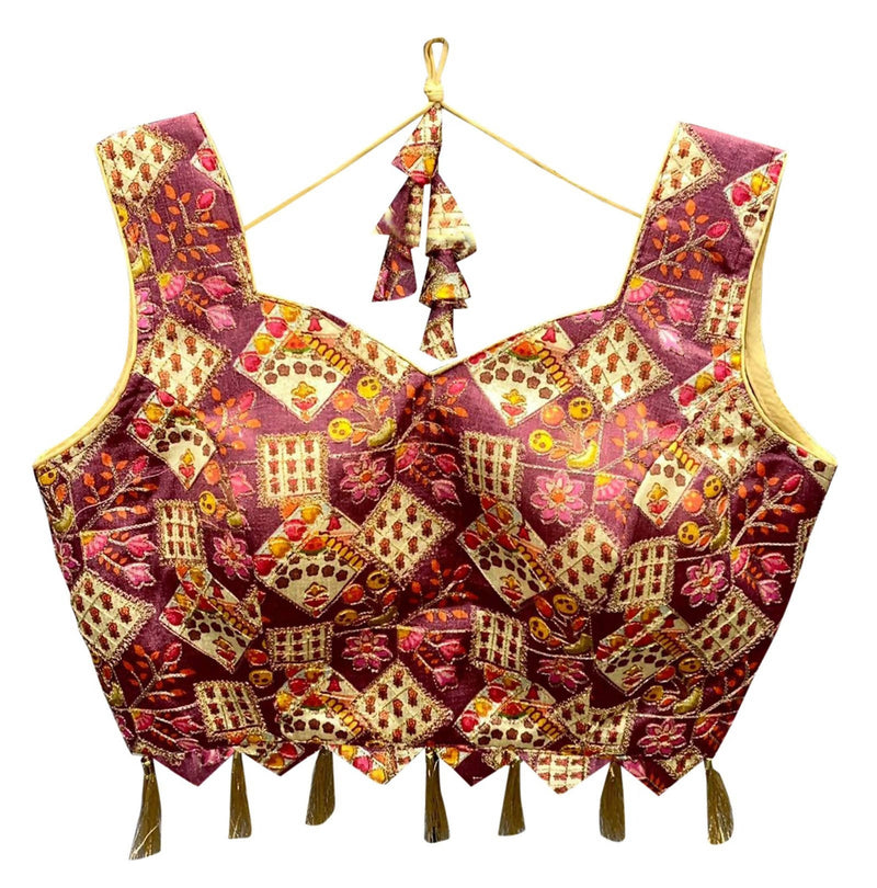 Vamika Maroon Banglori Silk Digital Print And Embroidery Blouse - Distacart