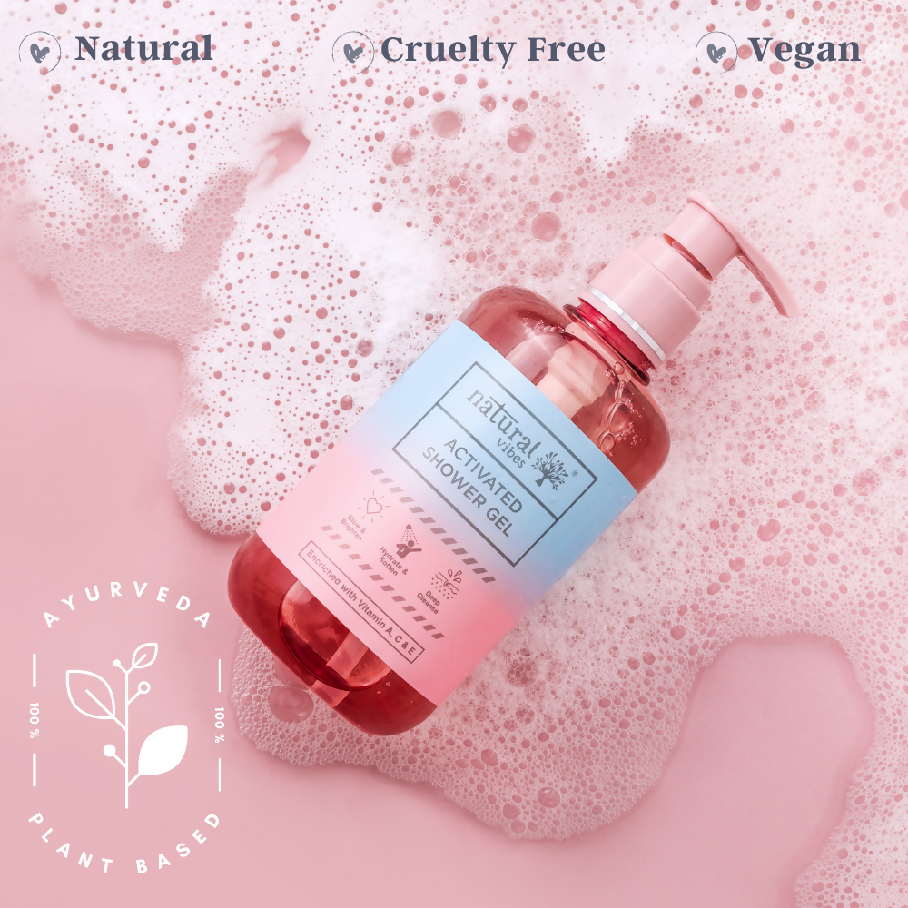 Natural Vibes Activated Shower Gel Body Wash - Glow, Hydrate, Deep Cleanse & Soften - Distacart