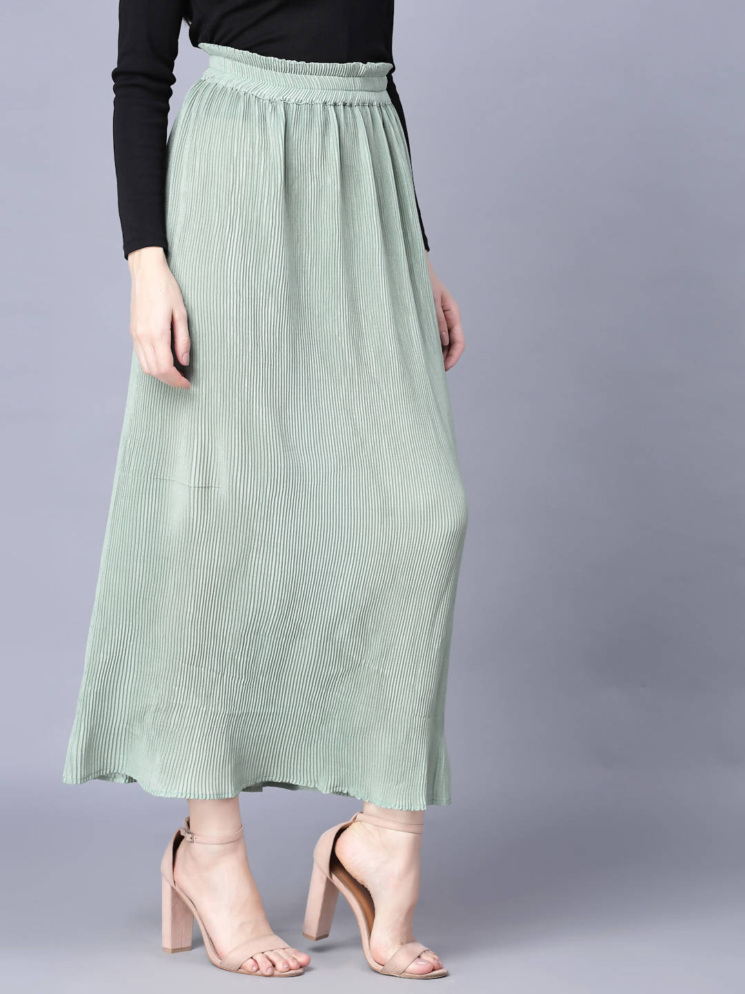 Myshka Chiffon Solid Green Women Skirt - Distacart