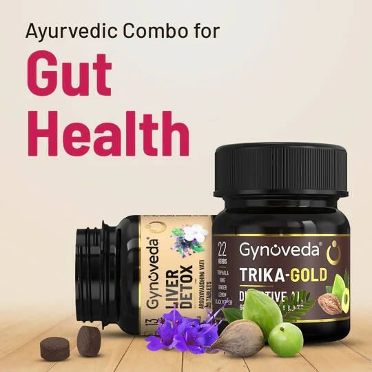 Gynoveda Gut Health Liver Detox + Trika-Gold Ayurvedic Tablets Combo - Distacart