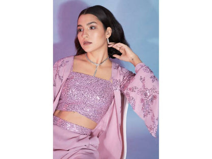 Pink Georgette Sequence With Thread Designer Co-Ord Set - Flory - Distacart