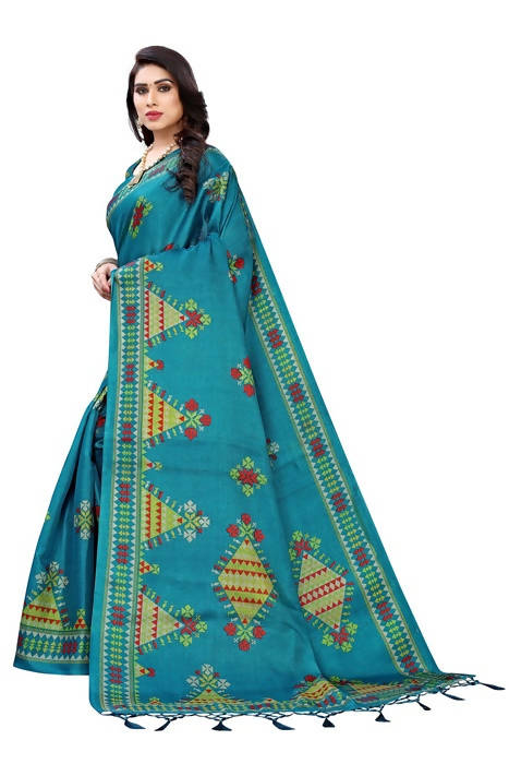 Vamika Blue Kalamkari Print With Jhalar Khadi Silk Saree (KITE BLUE)