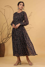 Thumbnail for Juniper Women Navy Chiffon Printed Flared Dress - Distacart