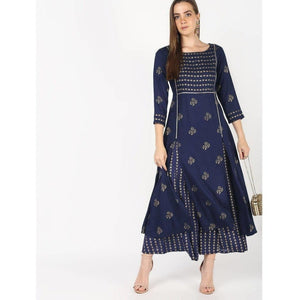 Cheera Flair A-Line Kurta With Front Slit Cut With Kalidar Plazo With Foil Print